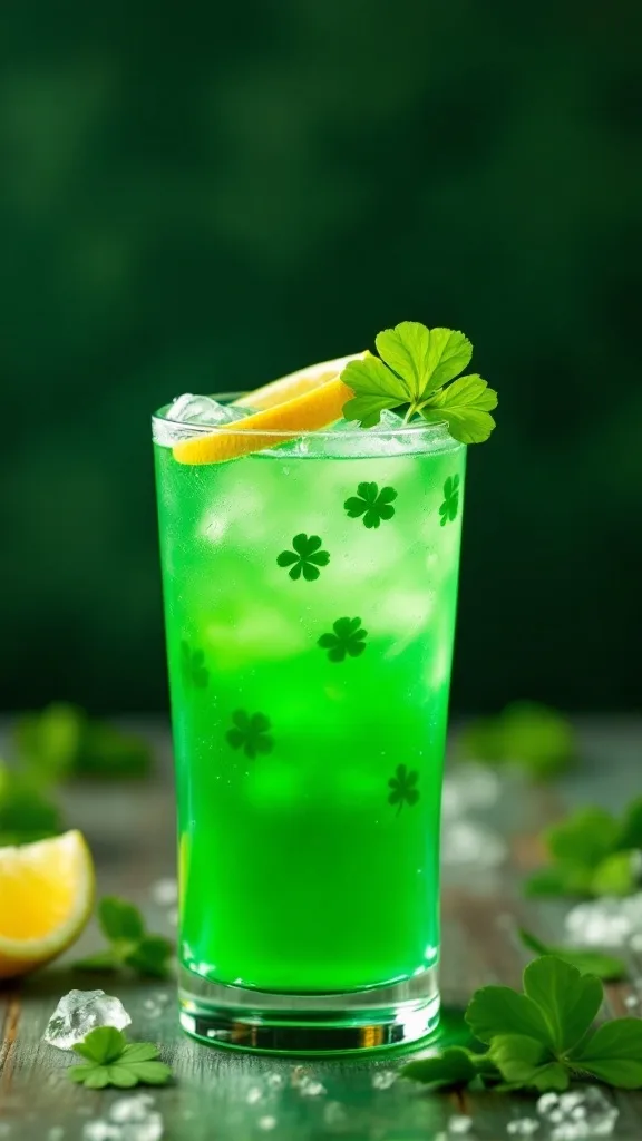 A vibrant green Shamrock Sour cocktail with lemon and mint garnish