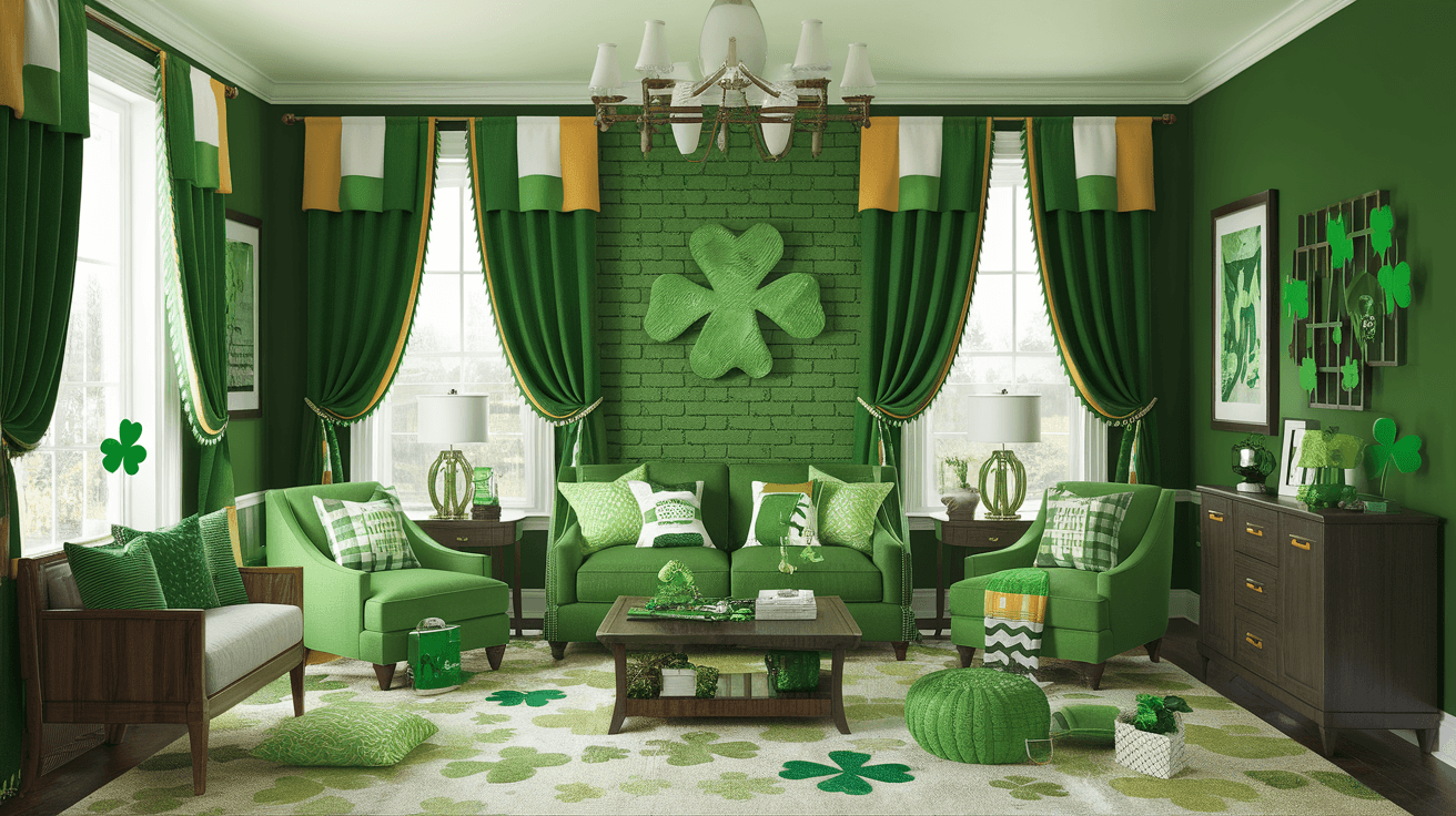 Beautiful home decorated for st. patricks day.